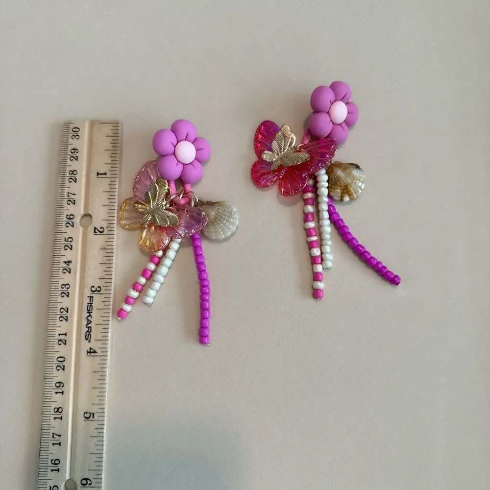 Boho pink flower earrings M704